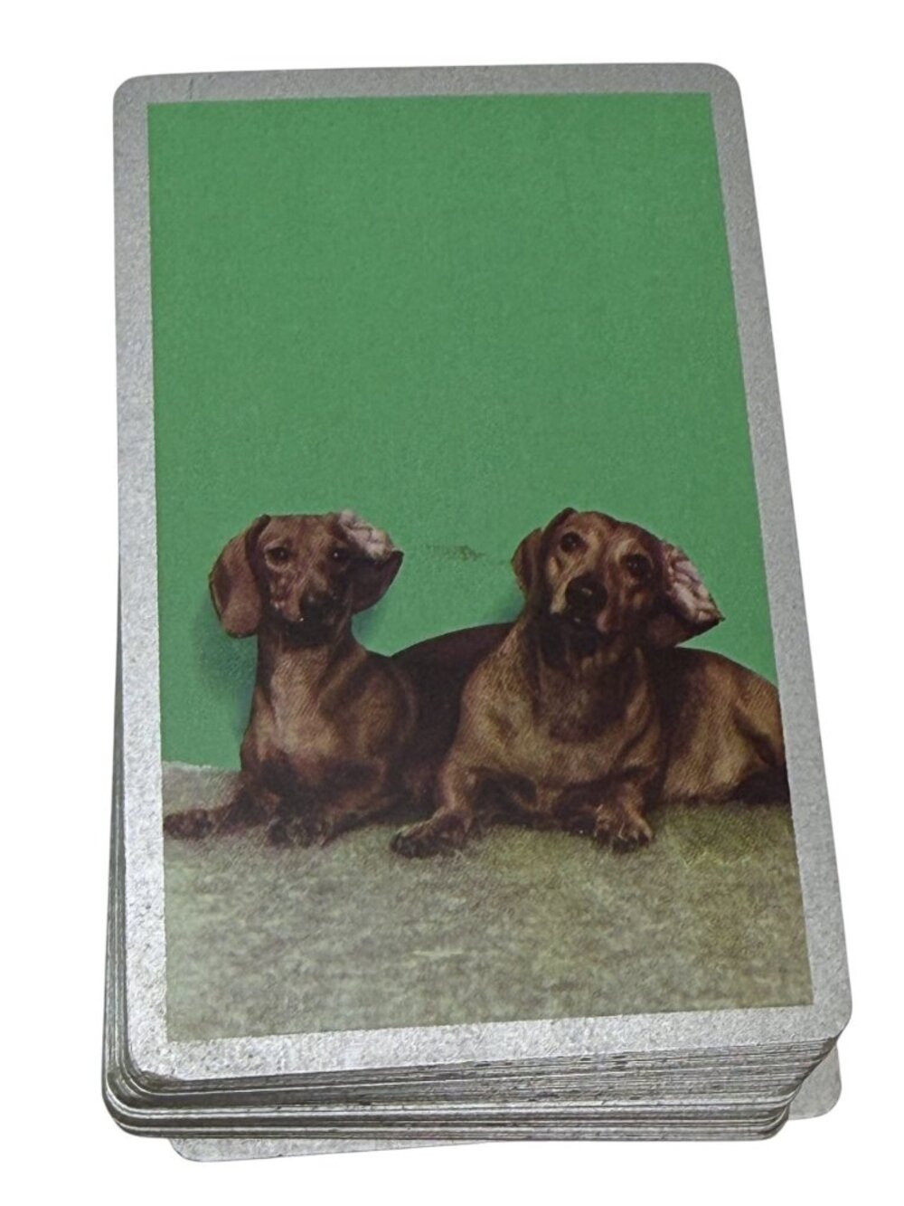 Vintage Congress Playing Cards Dachshund Dogs Single Deck Retro Green MCM